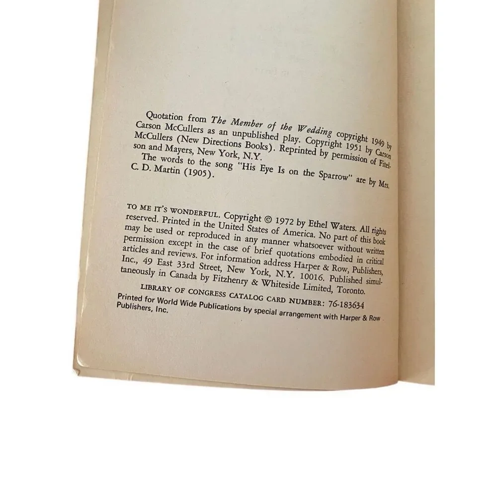 To Me Its Wonderful Signed by Ethel Waters Paperback Book Autographed